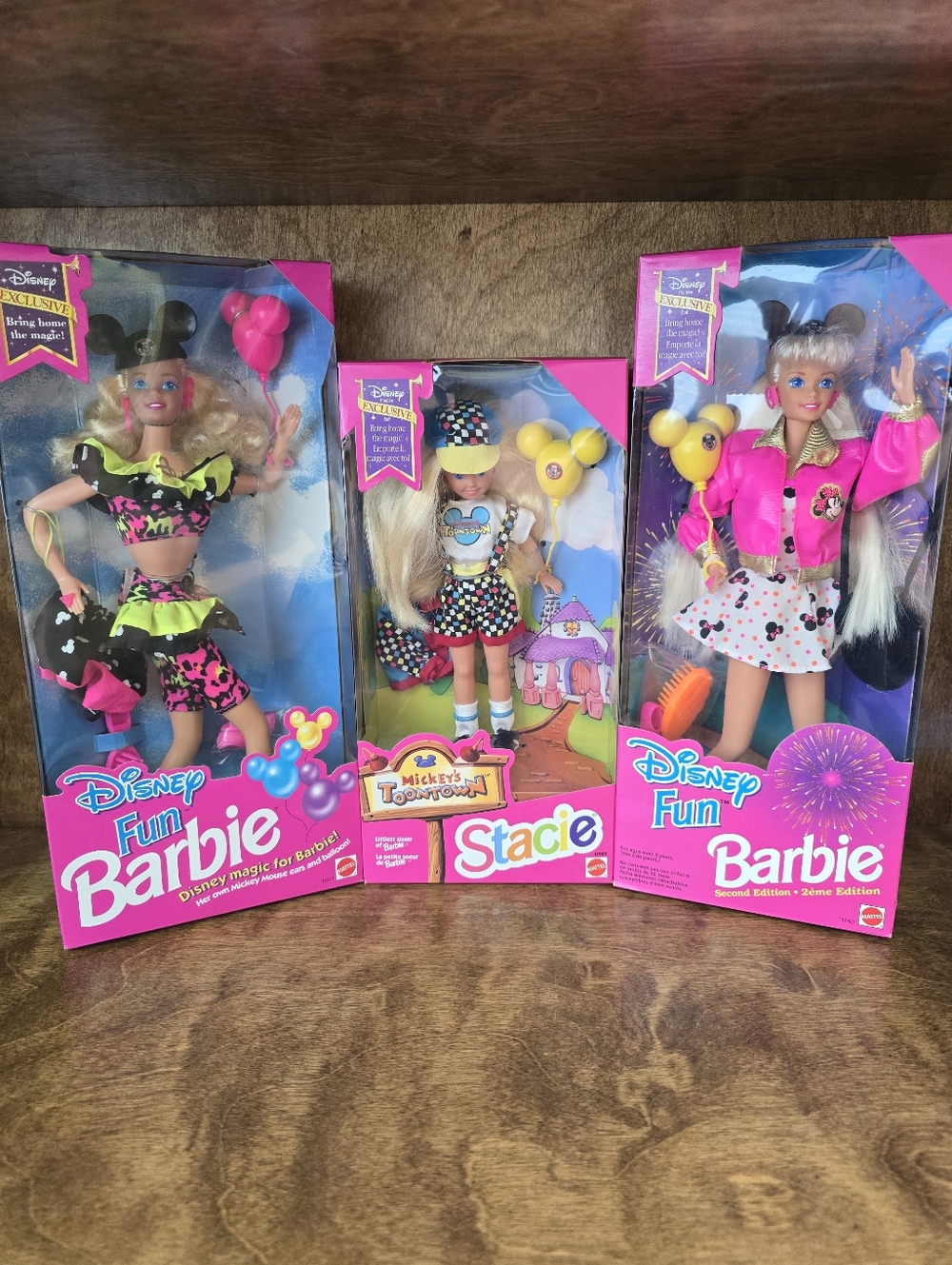 Lot of 3 Vintage 1990s Mattel Disney Fun Barbie + Toontown Stacie Dolls NRFB